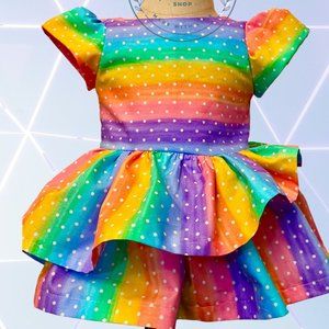 Handmade Rainbow Polka Dot Party Dress